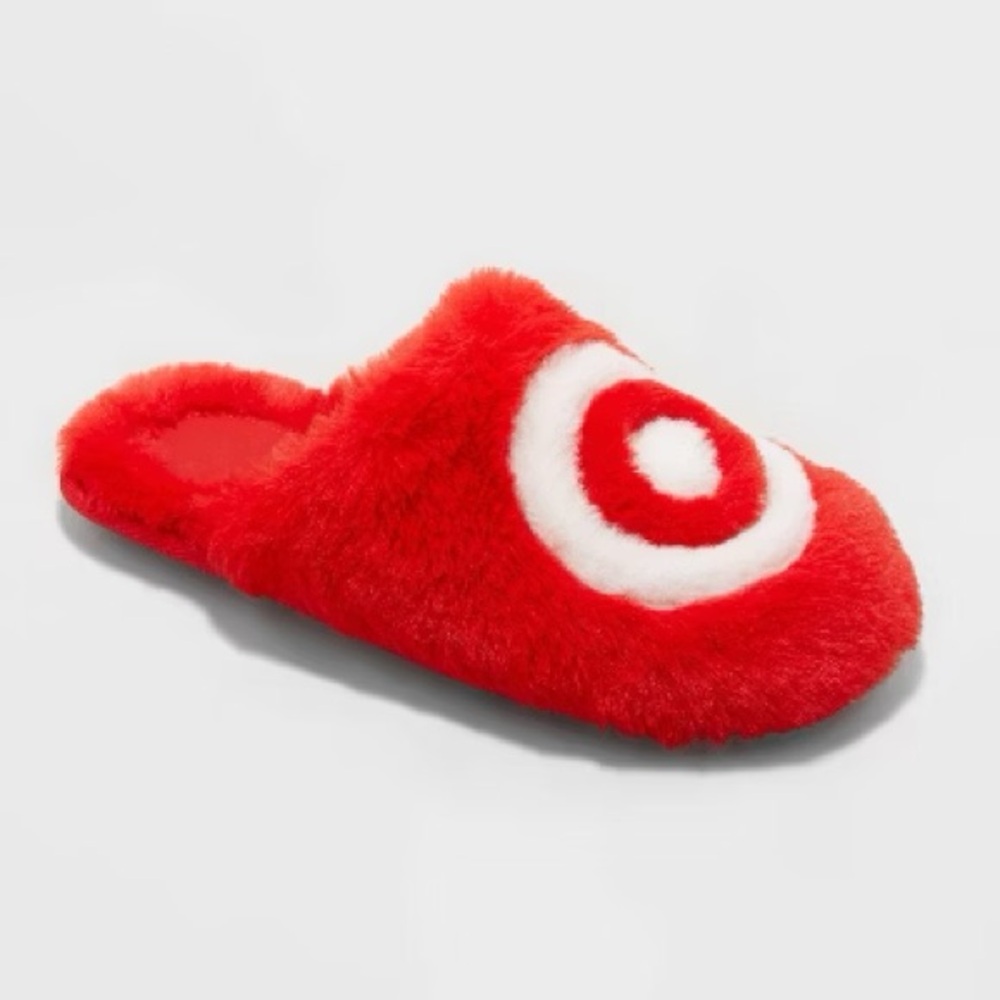 Target Bullseye Logo Red and White Fuzzy Slippers